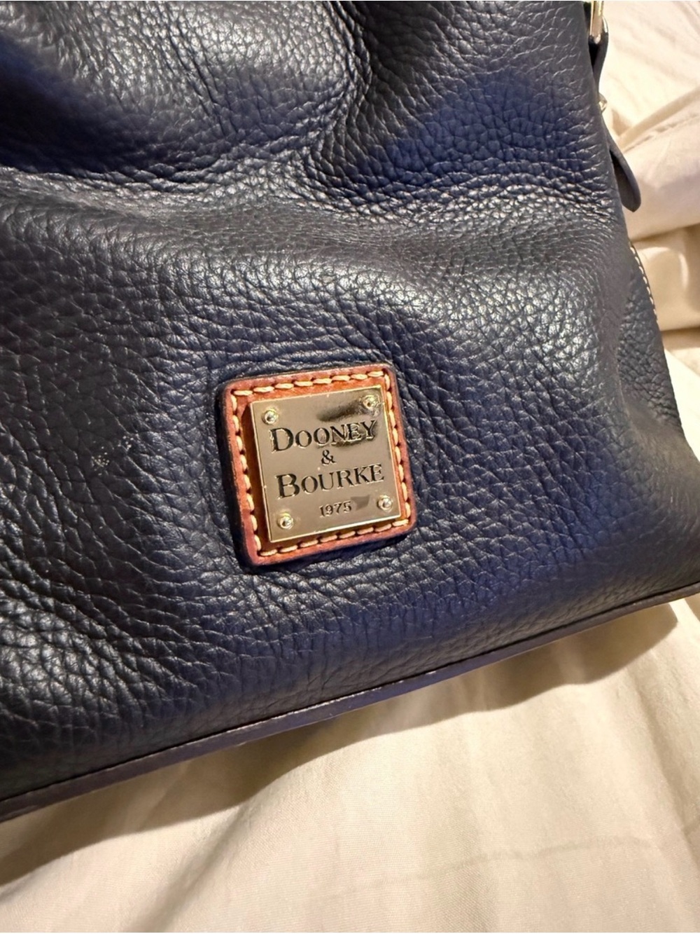 Dooney & Bourke Black Pebble Leather Satchel Handbag Brown Trim - Picture 11 of 13
